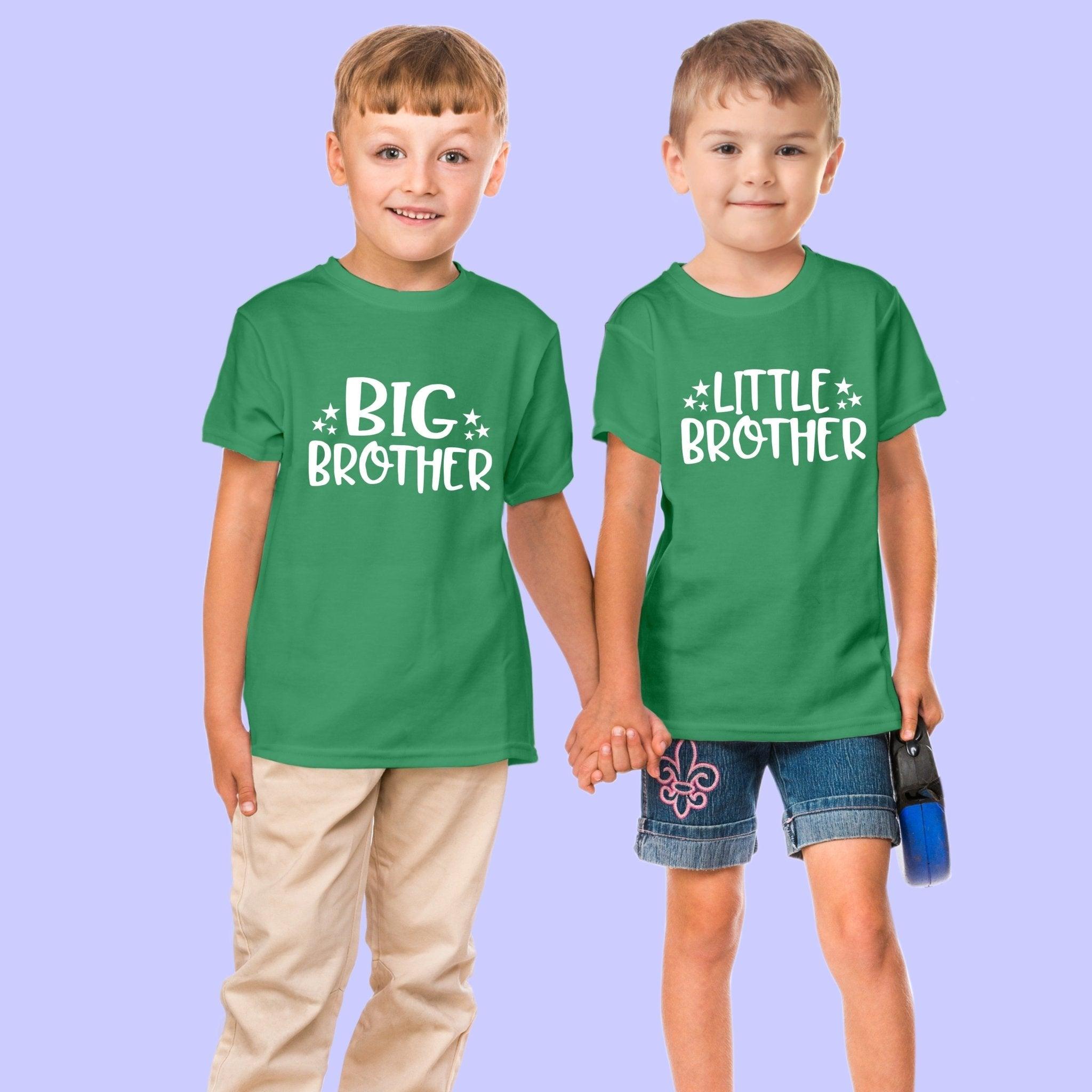 Sibling T Shirt for Kids Brothers in Green Colour - Big Brother Little Brother Variant