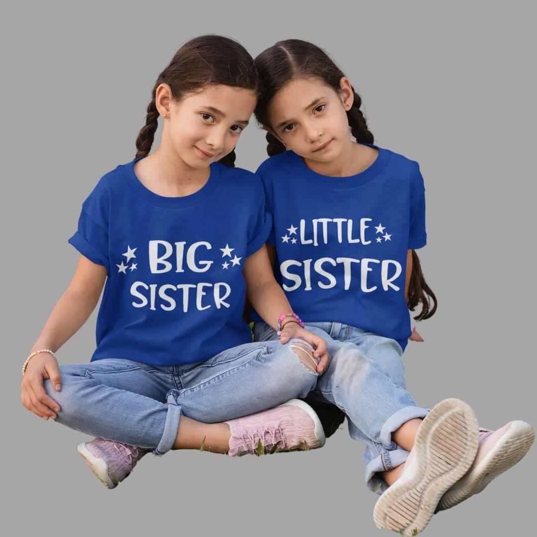 Sibling T Shirt for Kids Sisters in Blue Colour - Big Sister Little Sister Variant
