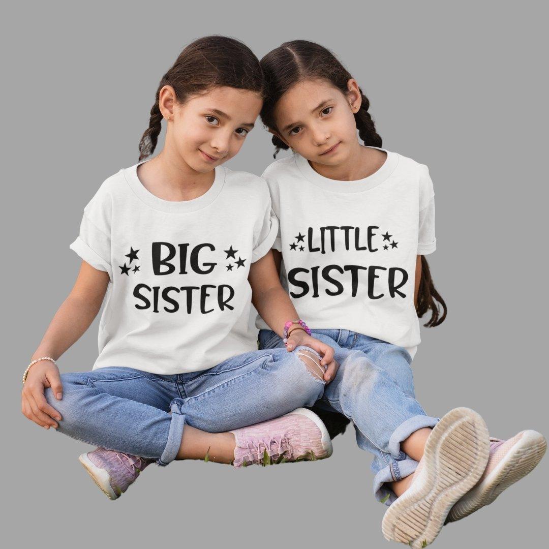 Sibling T Shirt for Kids Sisters in White Colour - Big Sister Little Sister Variant