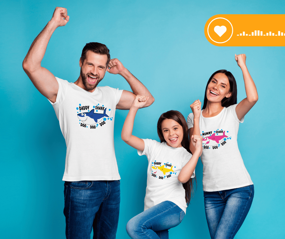 Family t shirts set of 4 Mom Dad Son Daughter in White Colour - Shark Family variant