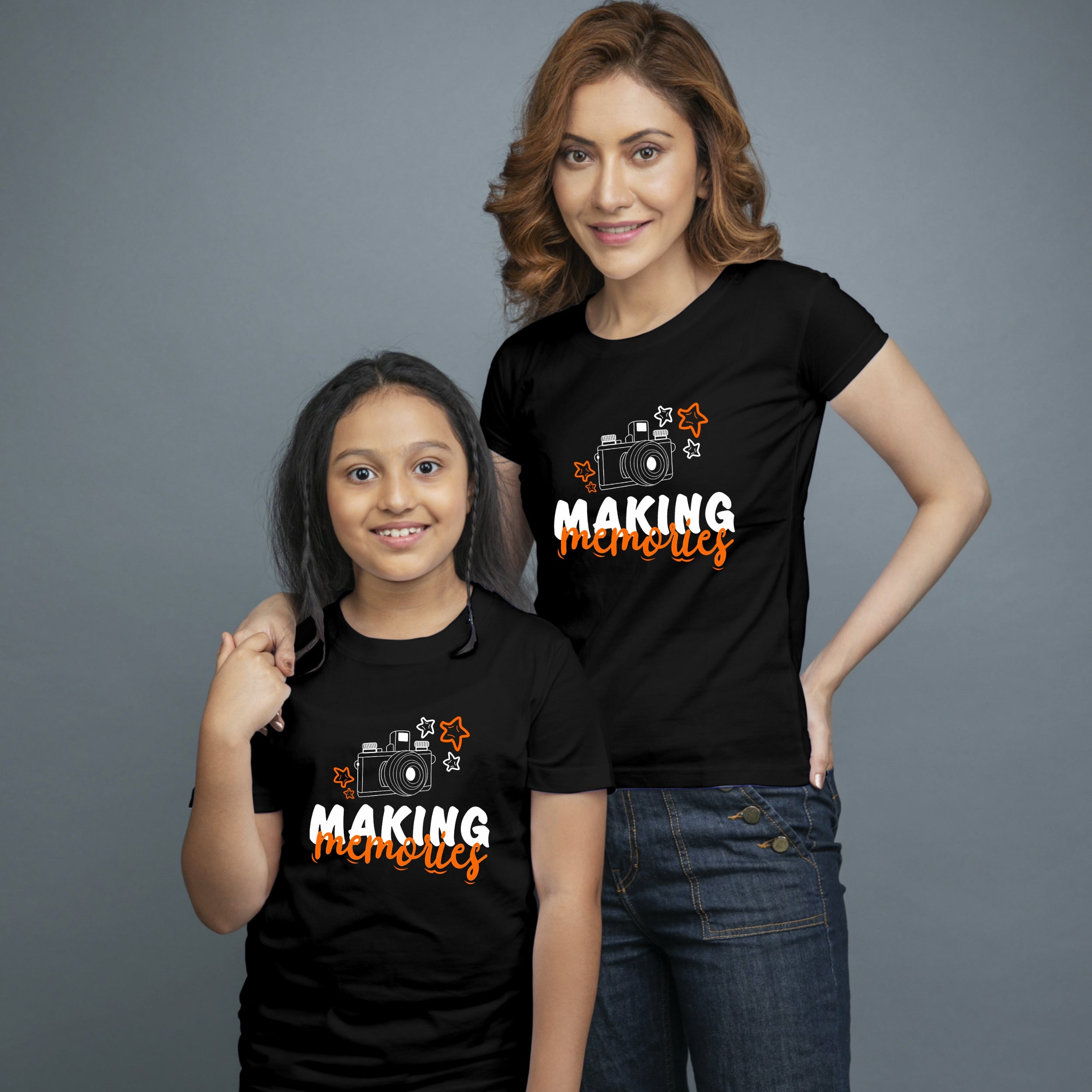 Family of 2 t shirt for Mom Daughter in Black Colour- Making Memories Variant