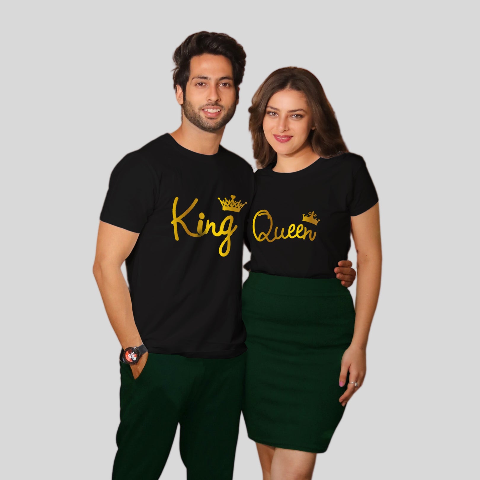 Hangout Hub Couple T shirt King Queen All Gold Black