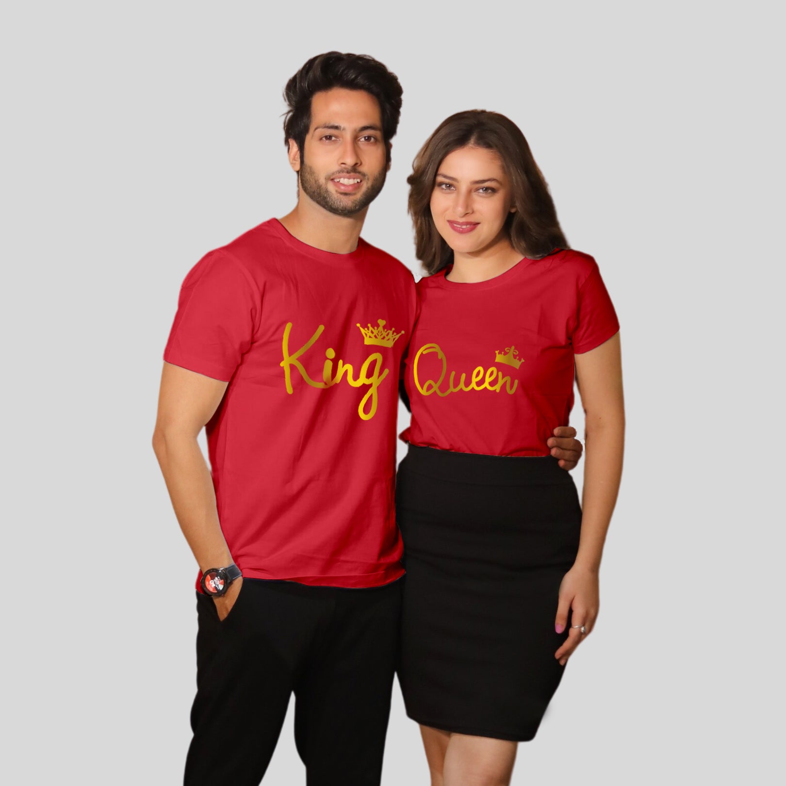 Hangout Hub Couple T shirt King Queen All Gold Red
