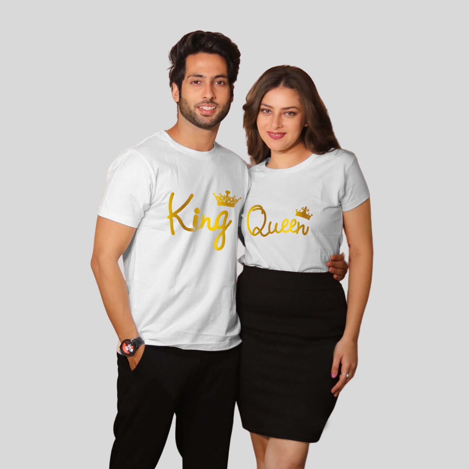 Couple T-Shirt King Queen With Golden Crown