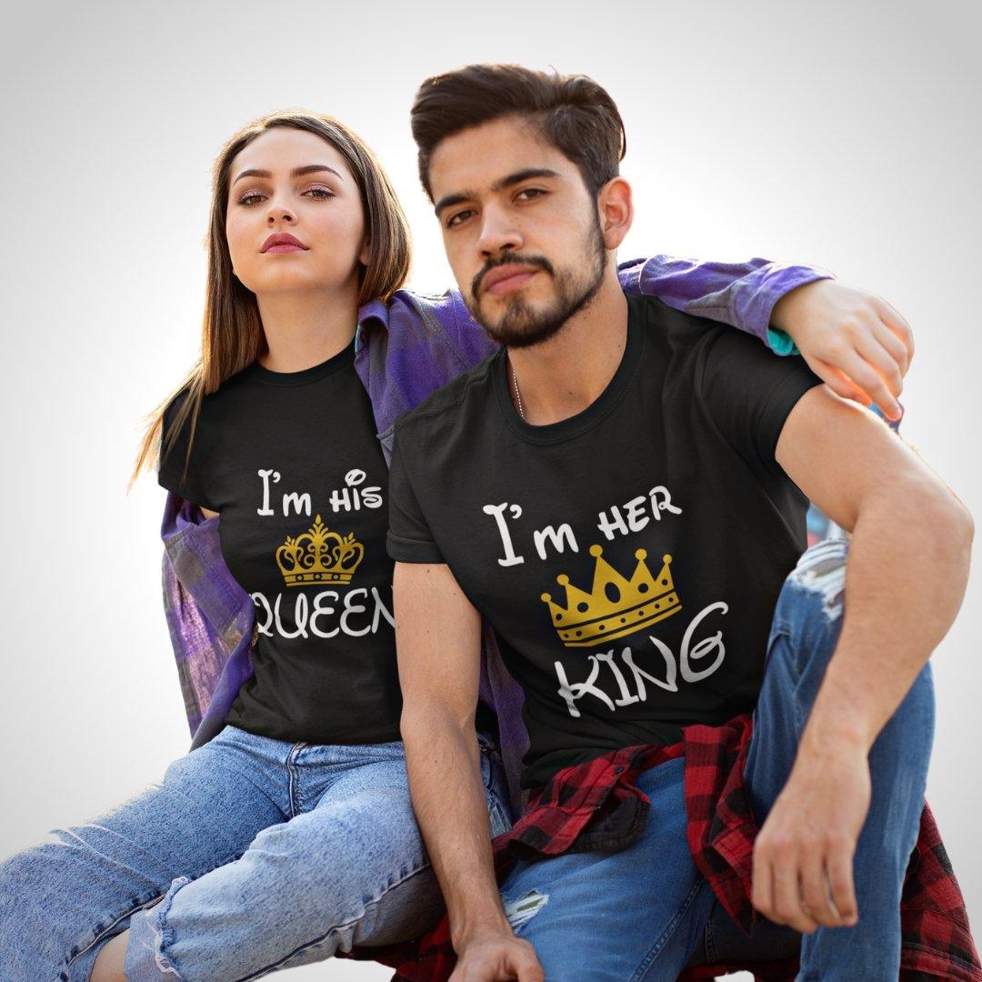 Couple T Shirt In Black Colour - I Am Her King His Queen Variant