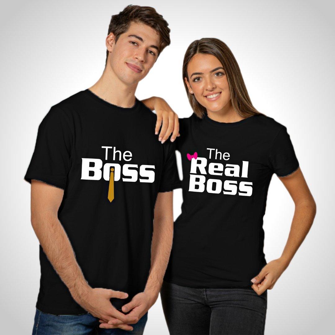 Couple T Shirt In Black Colour - The Boss The Real Boss Variant