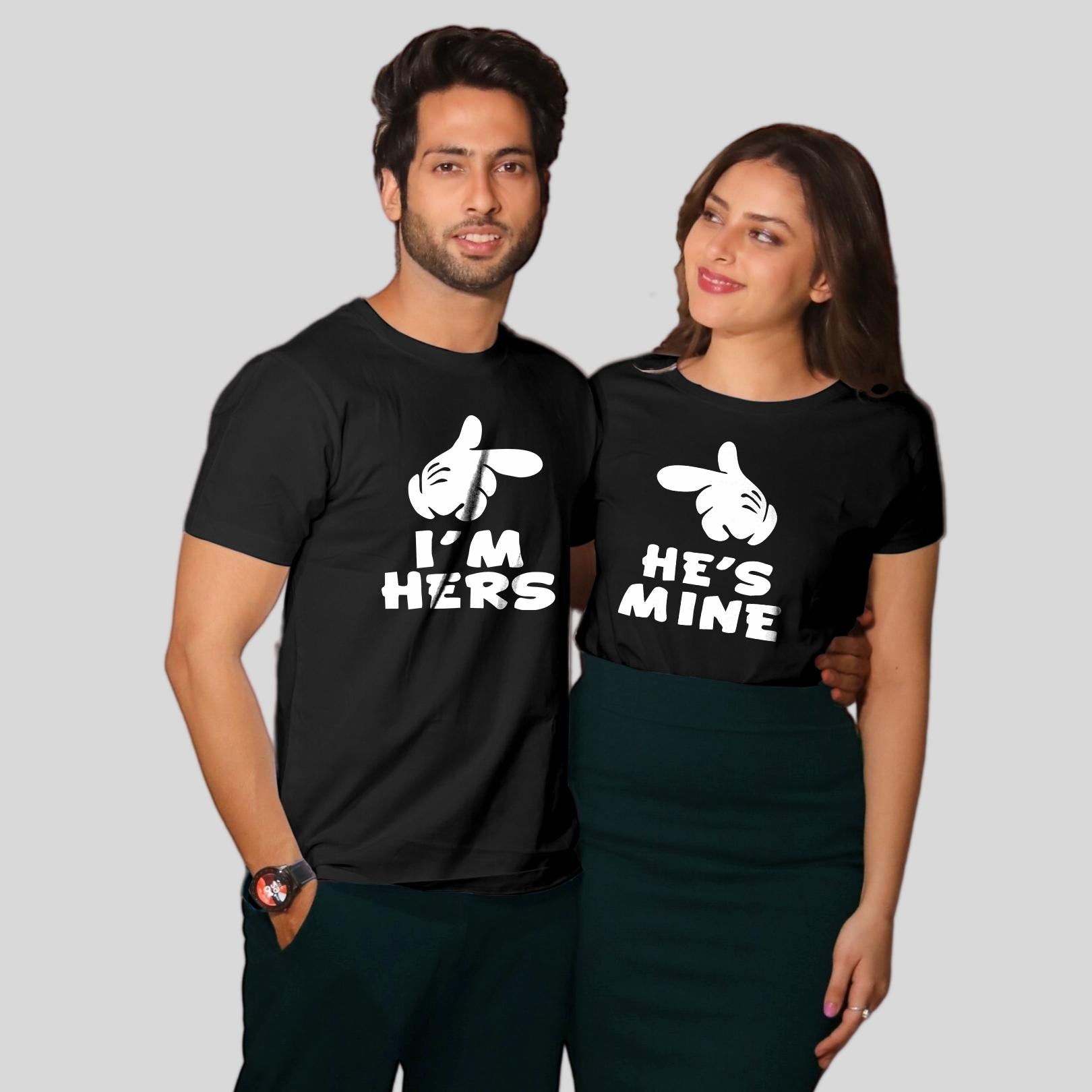 Couple T Shirt In Black Colour - I Am Hers She Is Mine Variant