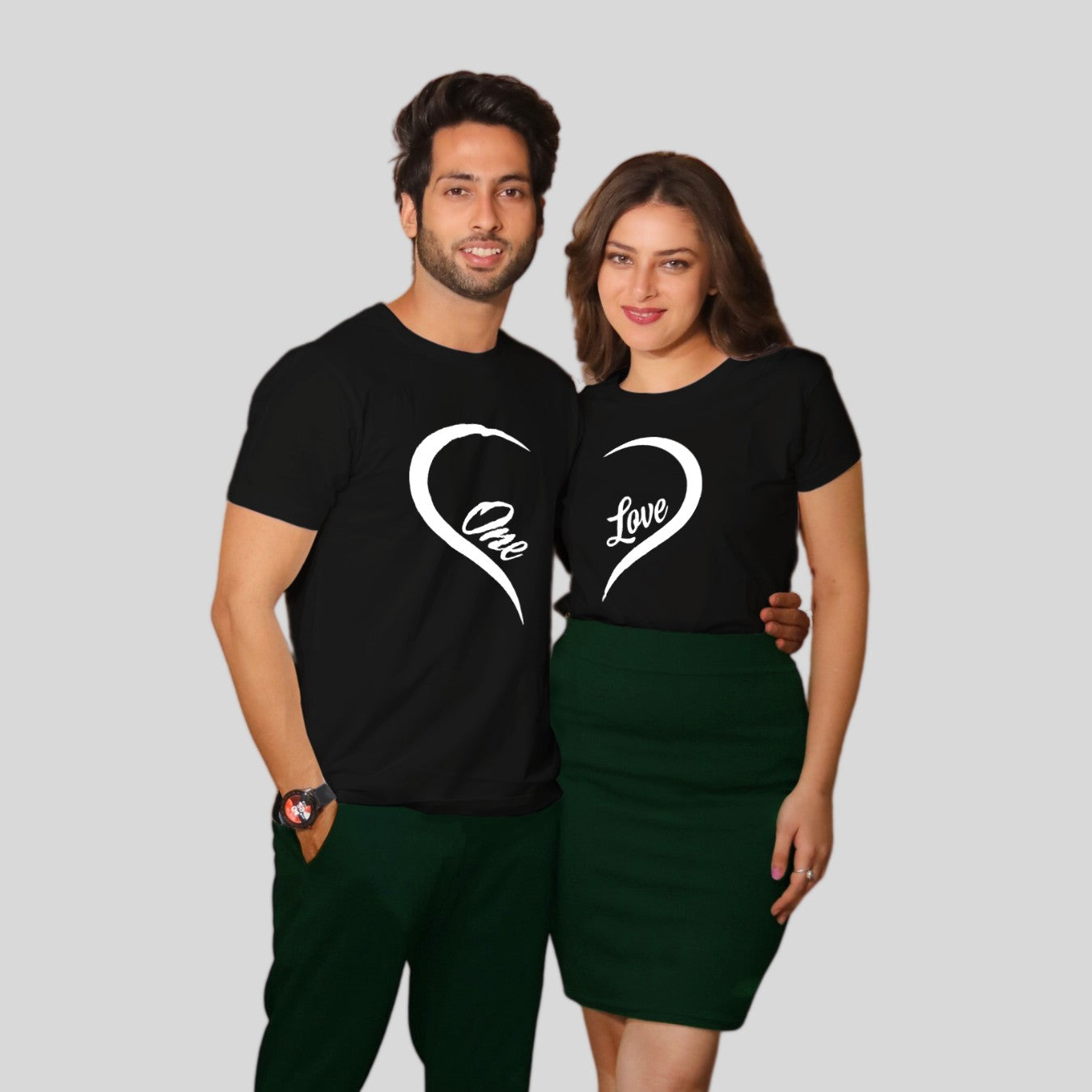 Couple T Shirt in Black Colour - One Love Heart Variant