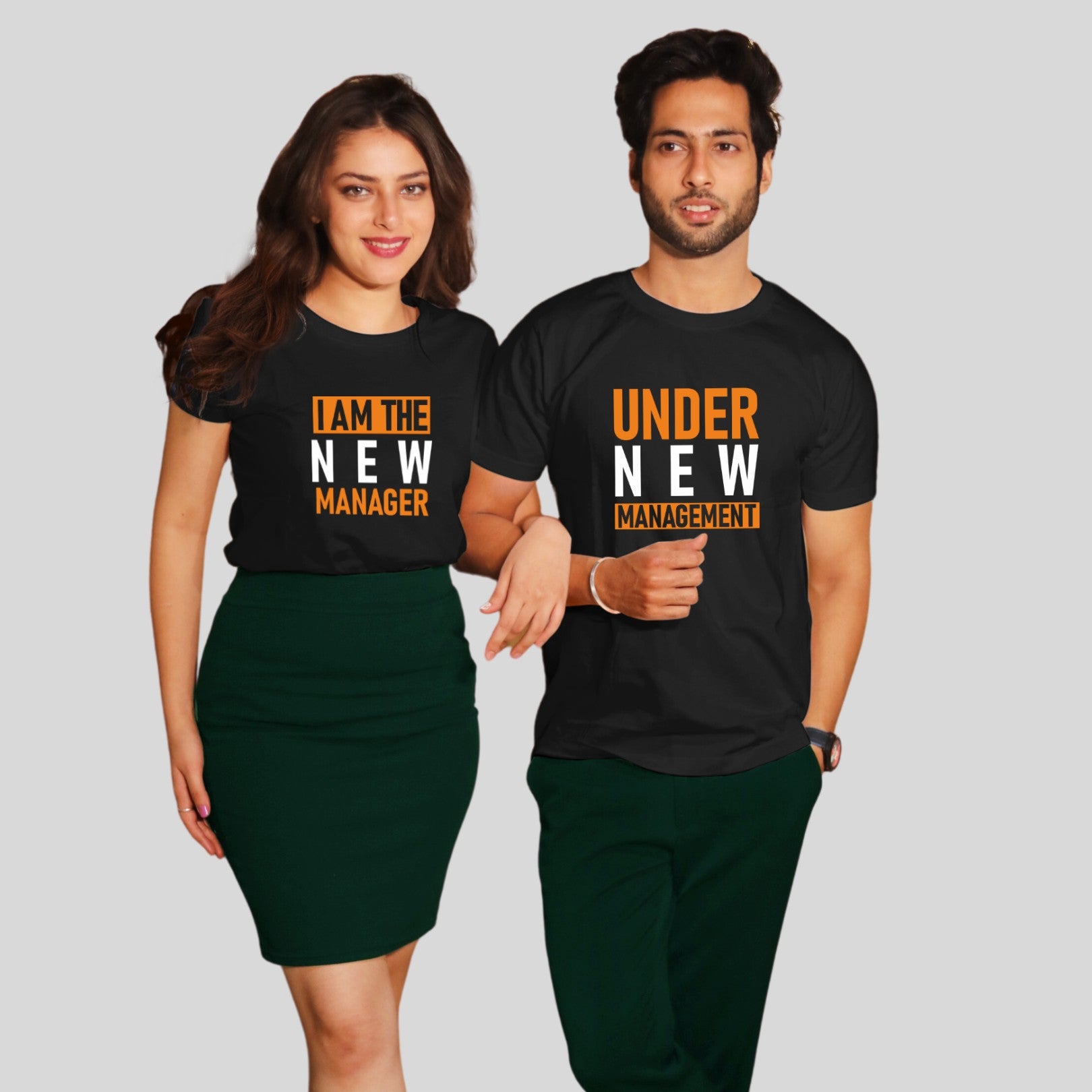 Couple T Shirt In Black Colour - New Management I Am The New Manager Variant