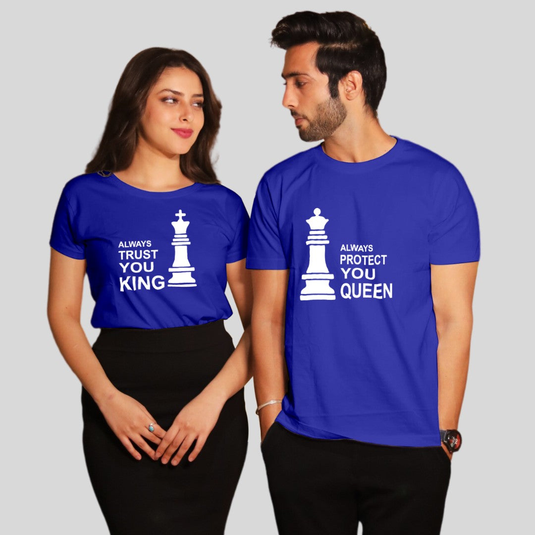 Couple T Shirt In Blue Colour - Always Protect You Queen Trust You King Variant