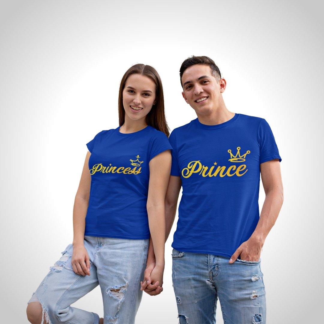 Couple T Shirt In Blue Colour - Prince Princess All Gold Variant
