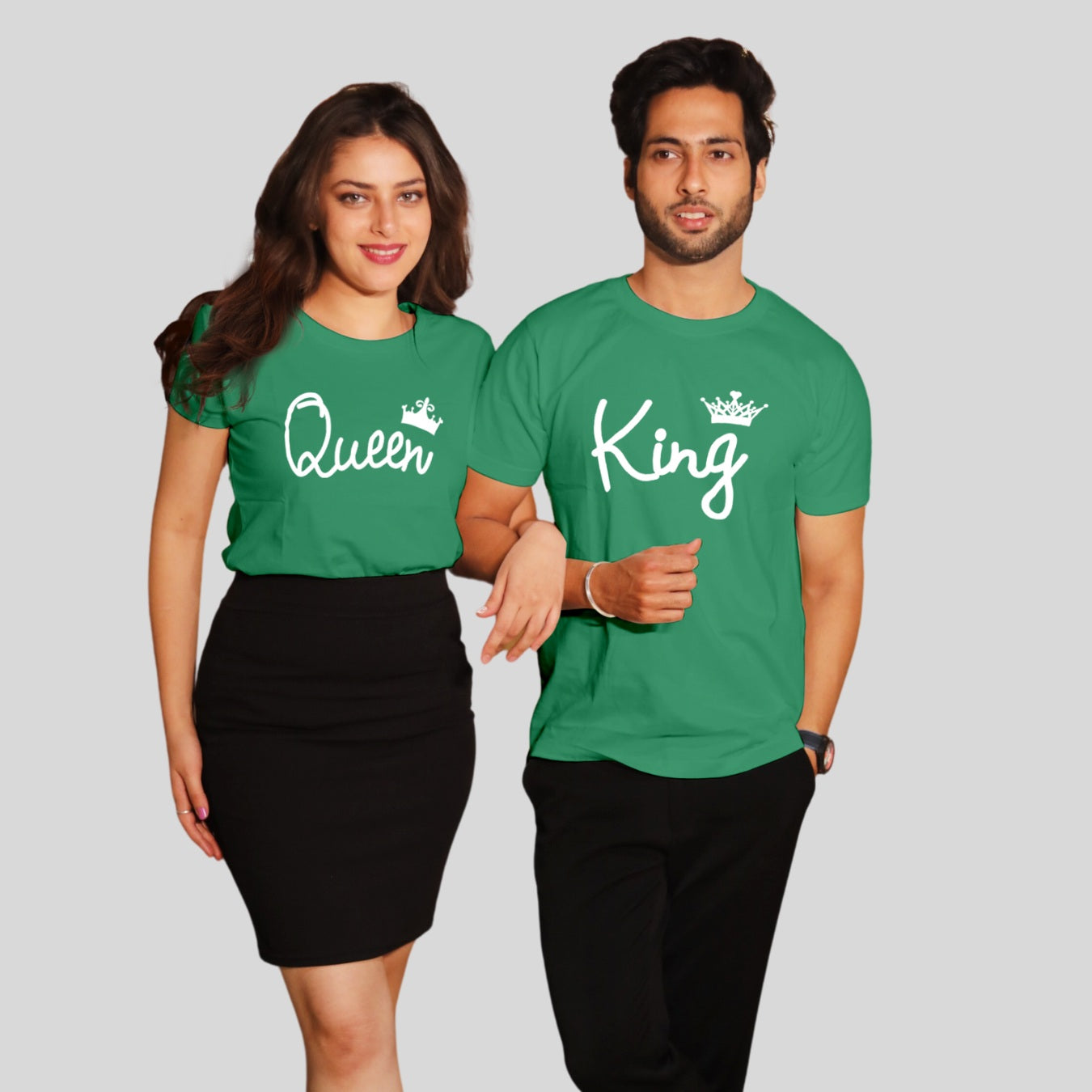 Couple T Shirt in Green Colour - King Queen Variant