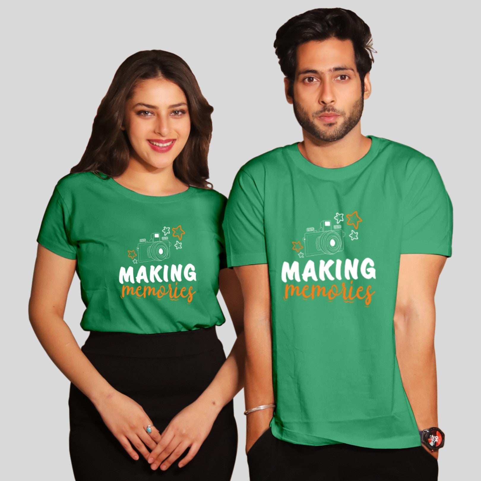 Couple T Shirt In Green Colour - Making Memories Variant