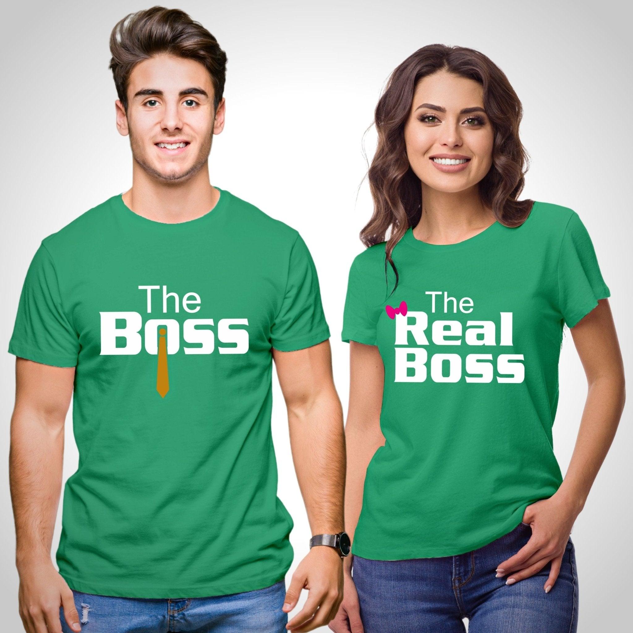 Couple T Shirt In Green Colour - The Boss The Real Boss Variant