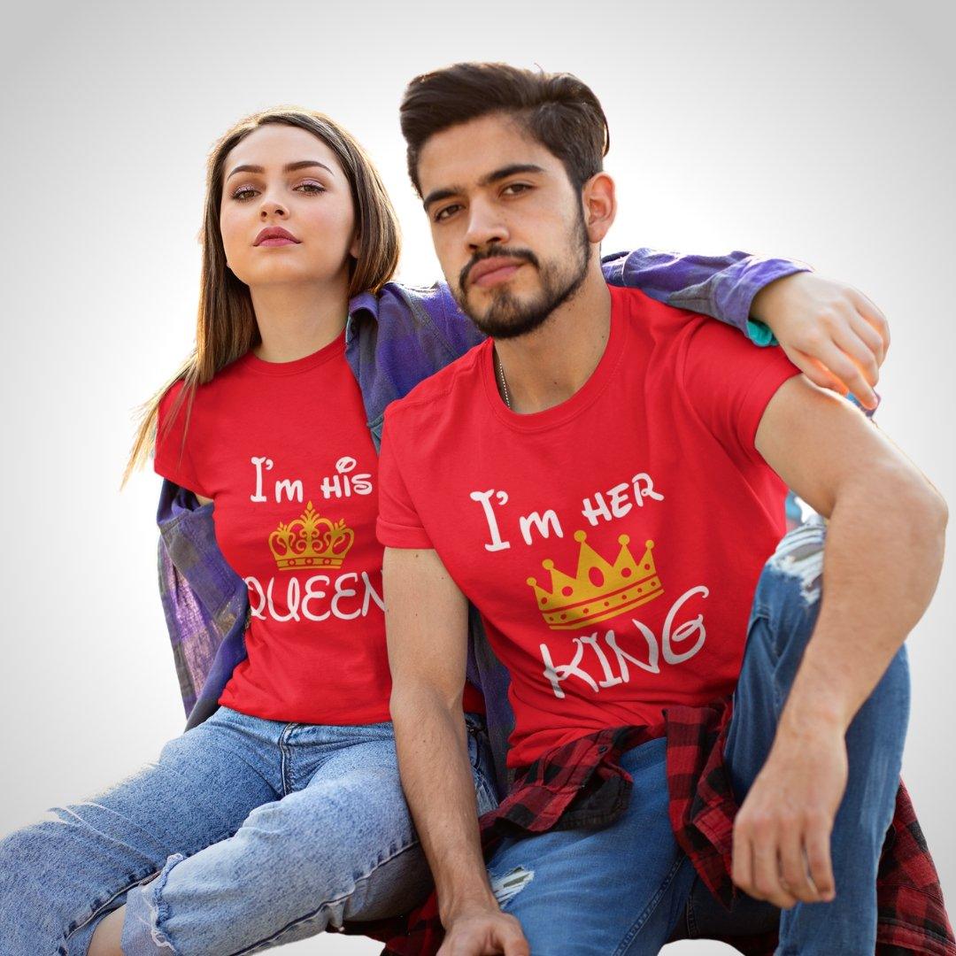 Couple T Shirt In Red Colour - I Am Her King His Queen Variant