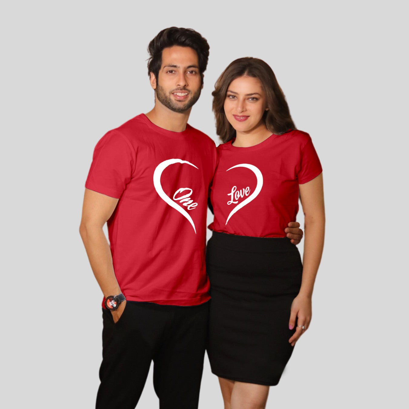 Couple T Shirt in Red Colour - One Love Heart Variant