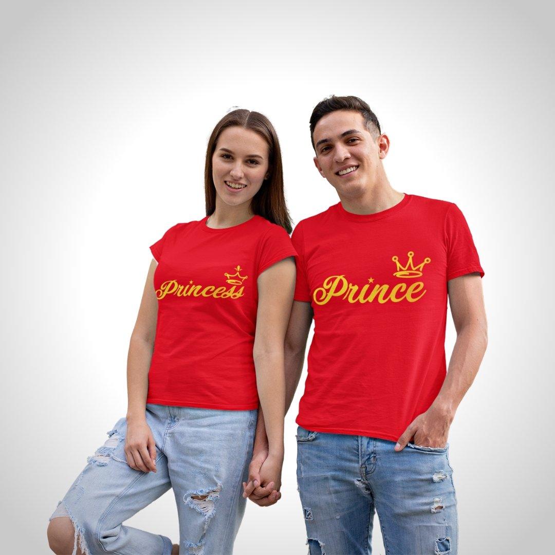 Couple T Shirt In Red Colour - Prince Princess All Gold Variant