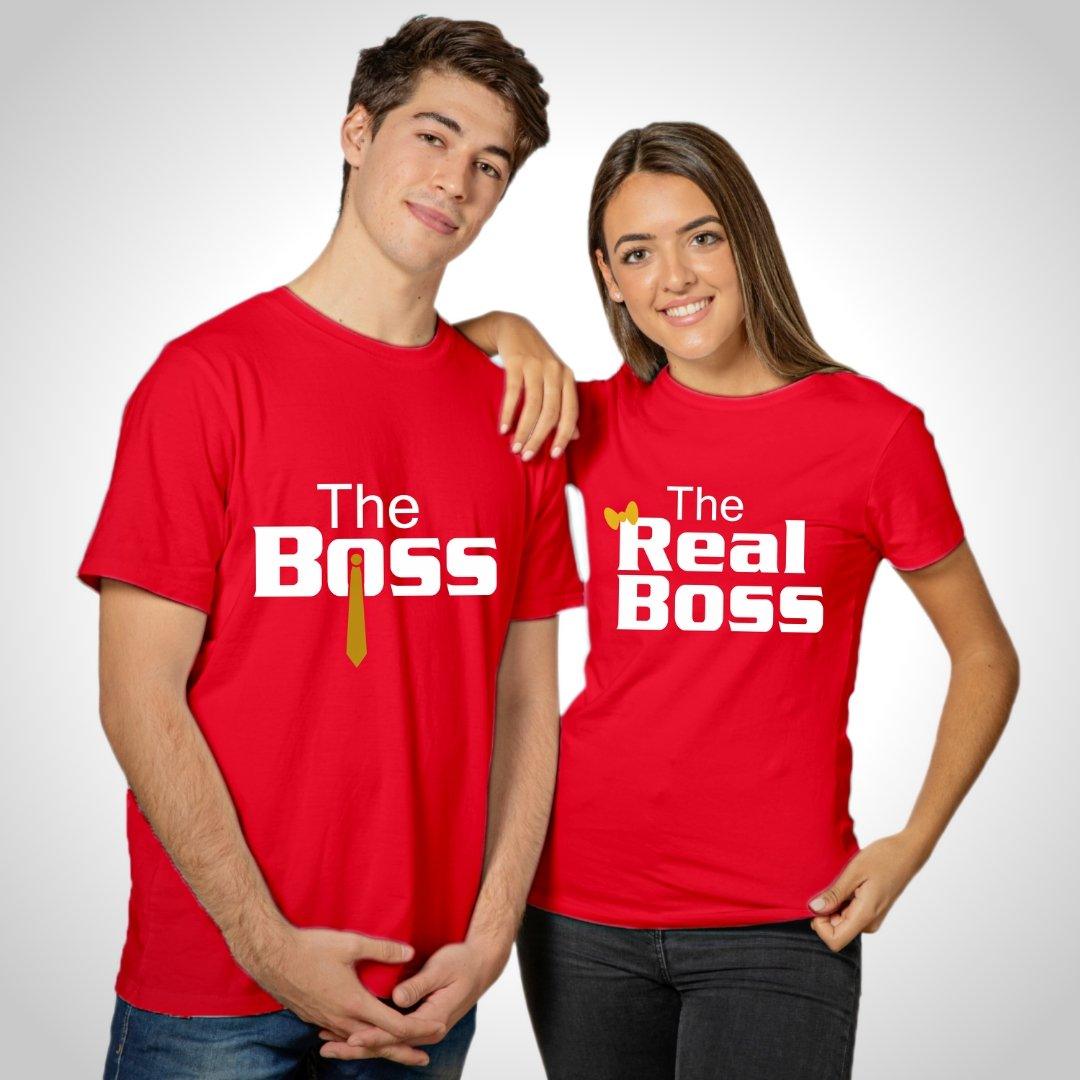 Couple T Shirt In Red Colour - The Boss The Real Boss Variant