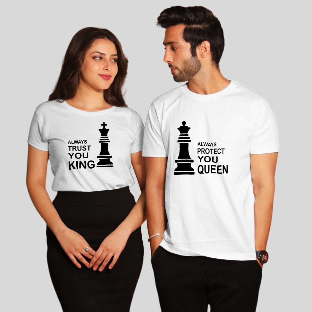 Couple T Shirt In white Colour - Always Protect You Queen Trust You King Variant