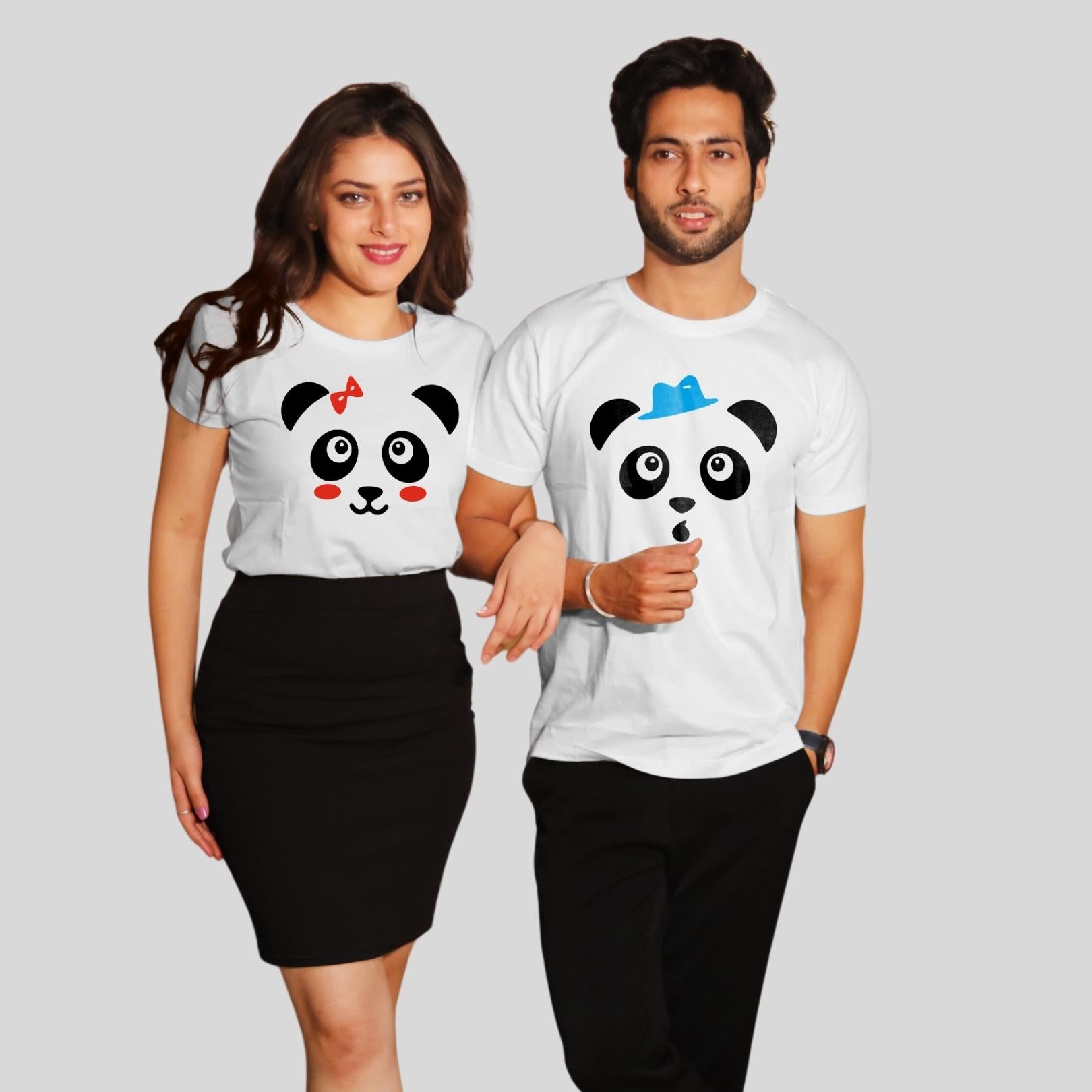Couple T Shirt In white Colour - Cartoon faces Variant