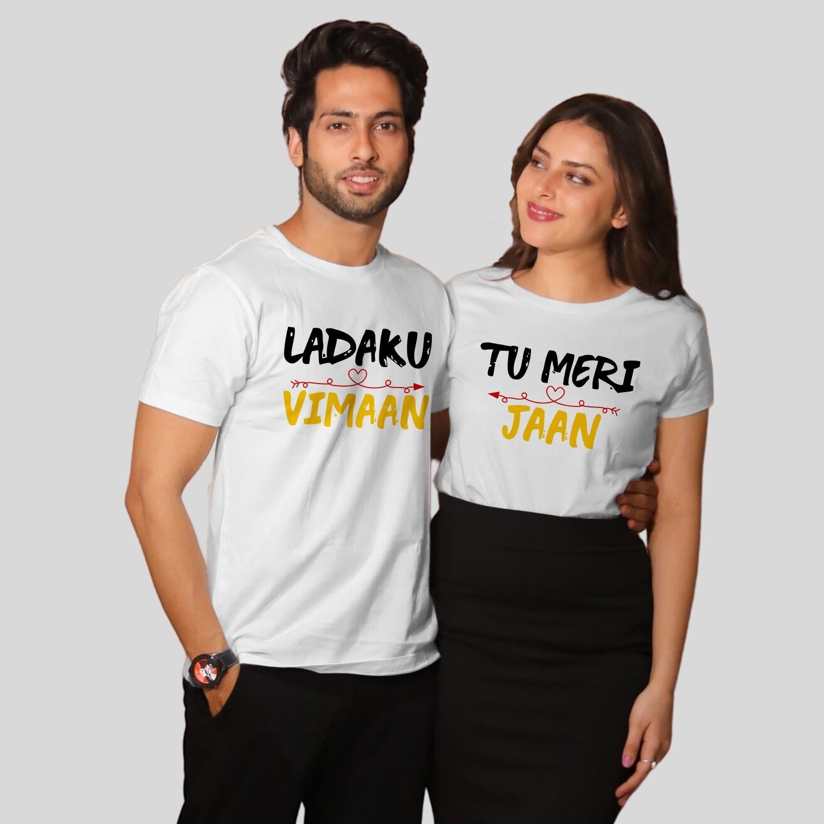 Couple T Shirt In White Colour - Ladaku Viman Tu Meri Jan Variant