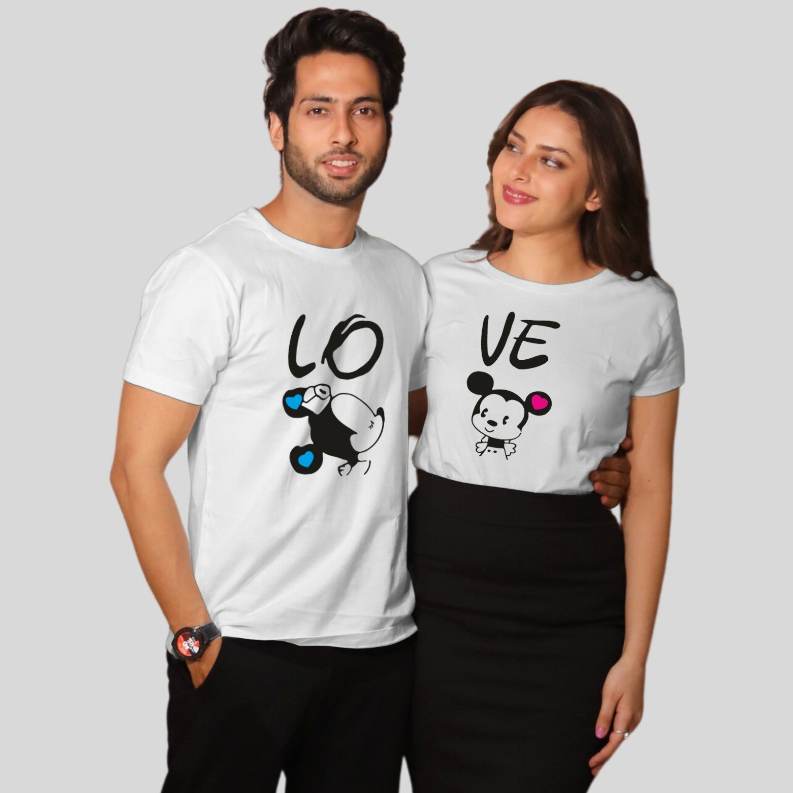 Couple T Shirt In White Colour - Love Mickey Minnie Variant