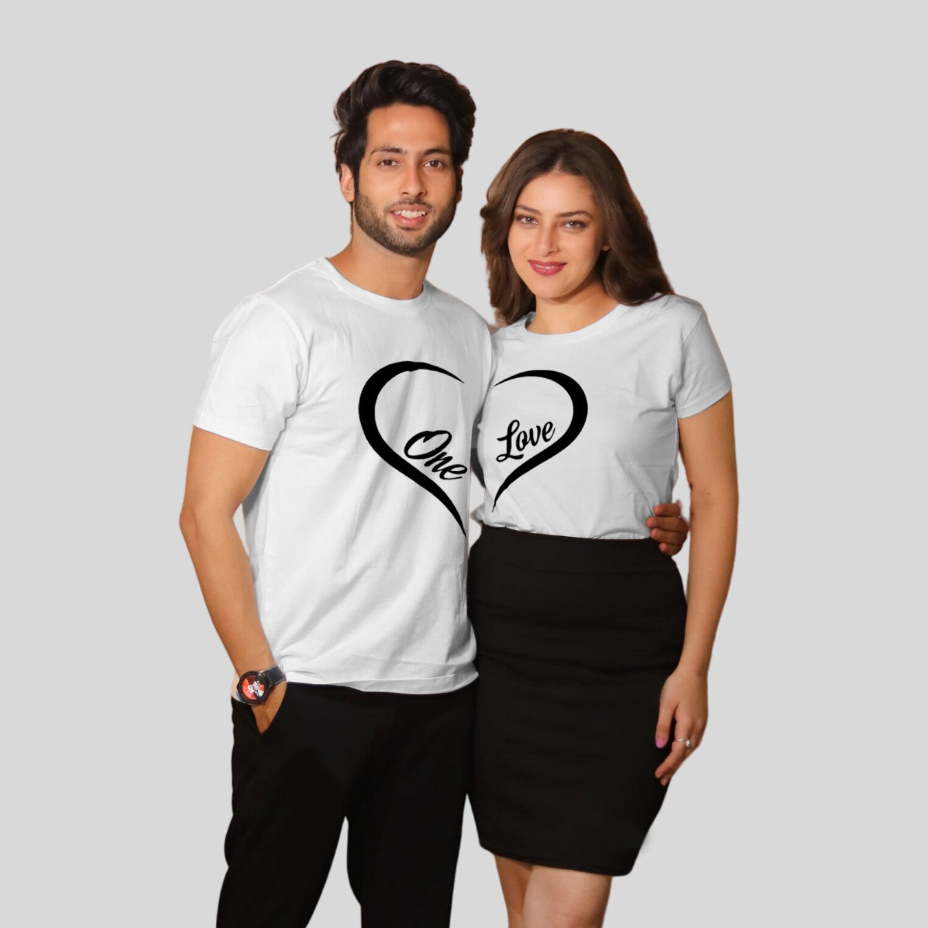 Couple T Shirt in White Colour - One Love Heart Variant