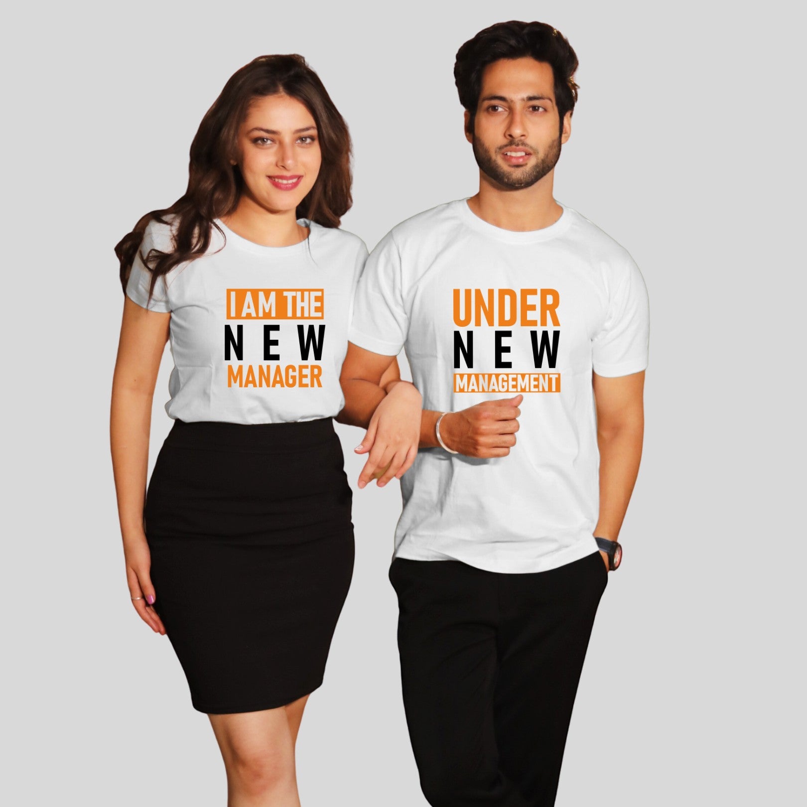 Couple T Shirt In white Colour - New Management I Am The New Manager Variant