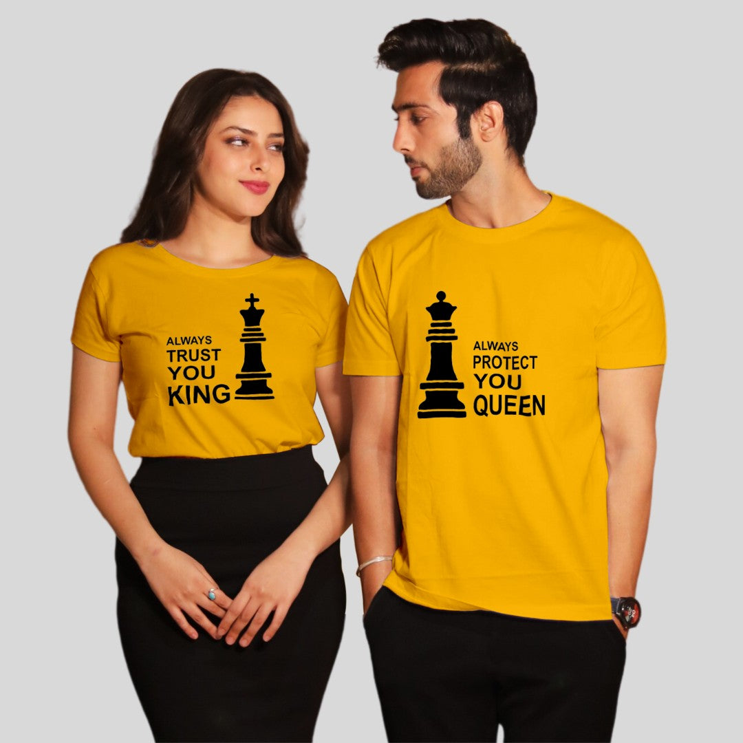 Couple T Shirt In Yellow Colour - Always Protect You Queen Trust You King Variant