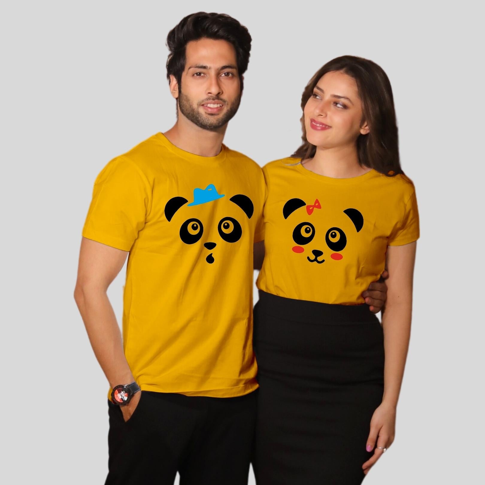 Couple T Shirt In Yellow Colour - Cartoon faces Variant