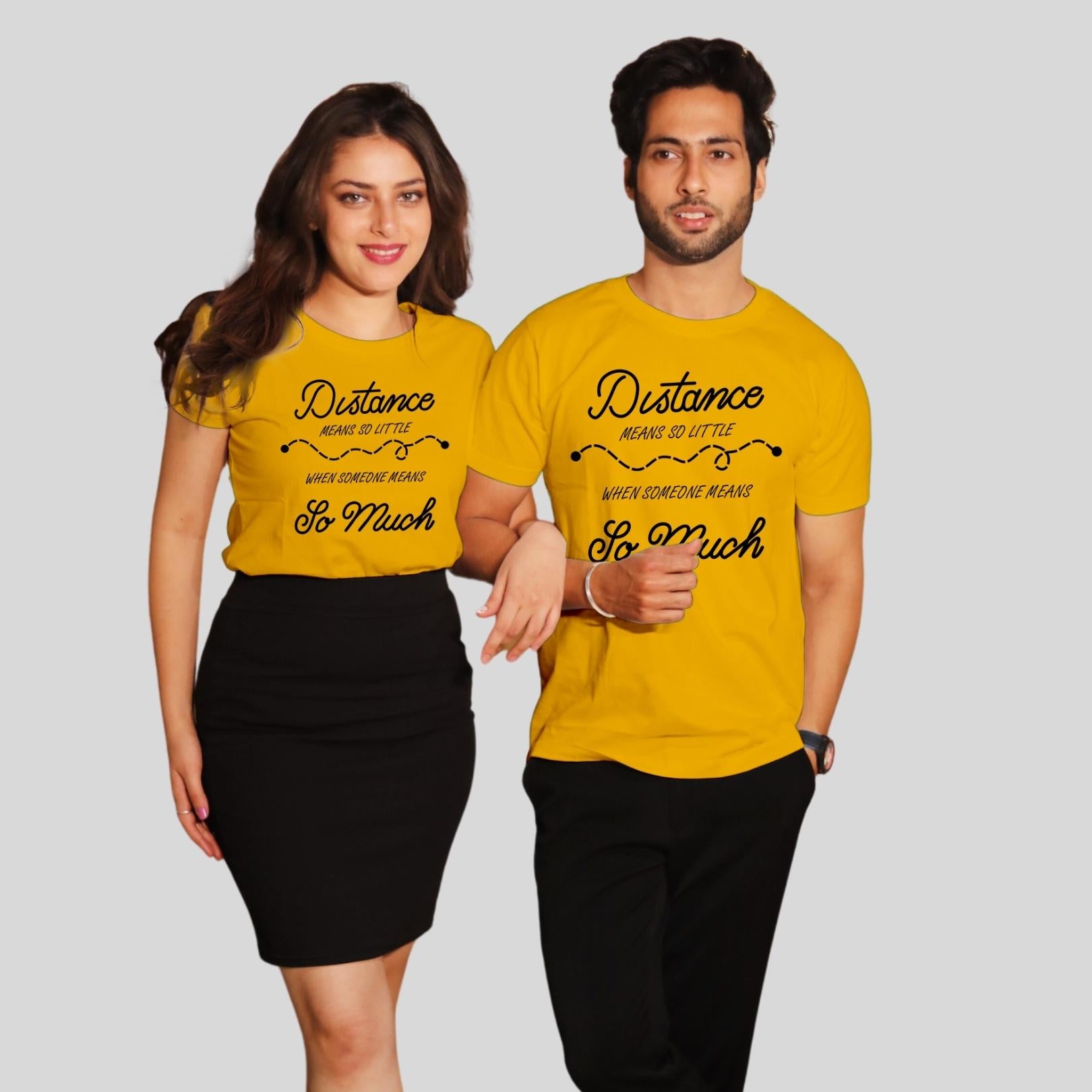 Couple T Shirt In Yellow Colour - Distance Means Nothing Variant