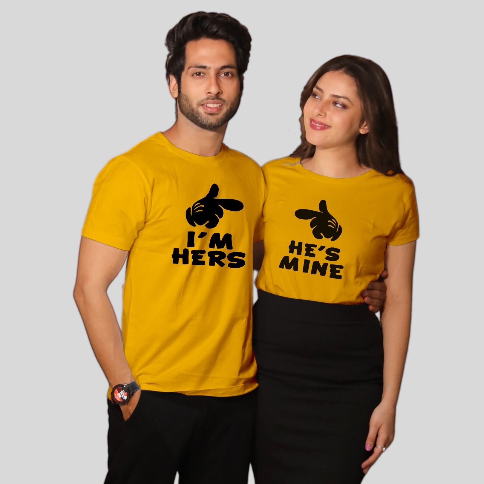 Couple T Shirt In Yellow Colour - I Am Hers She Is Mine Variant