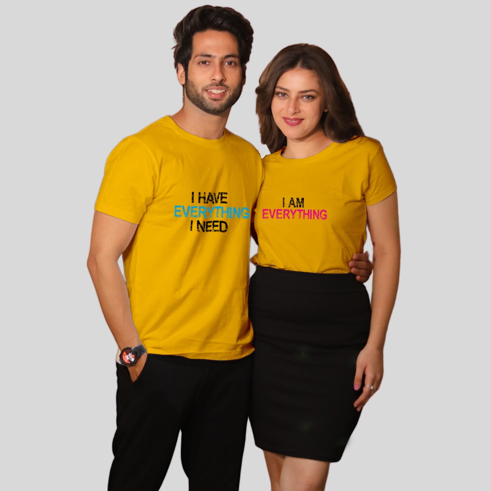 Couple T Shirt In Yellow Colour - I Have Everything I Need I Am Everything Variant