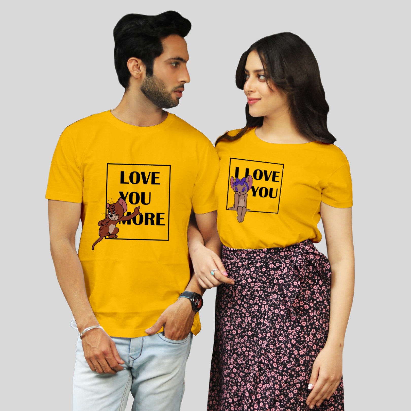 Couple T Shirt In Yellow Colour - I Love You