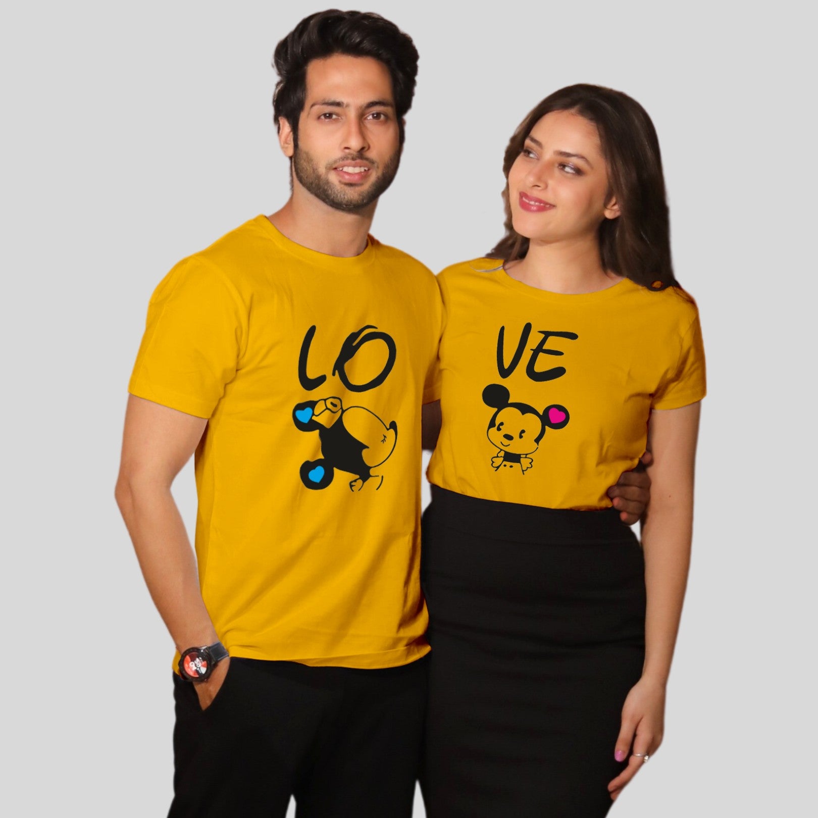 Couple T Shirt In Yellow Colour - Love Mickey Minnie Variant