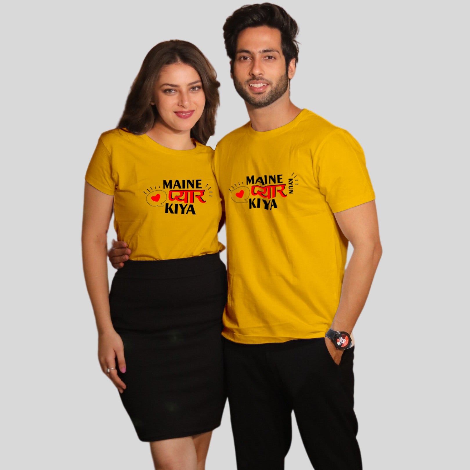 Couple T Shirt In Yellow Colour - Maine Pyaar Kiya Maine Pyaar Kyu Kiya