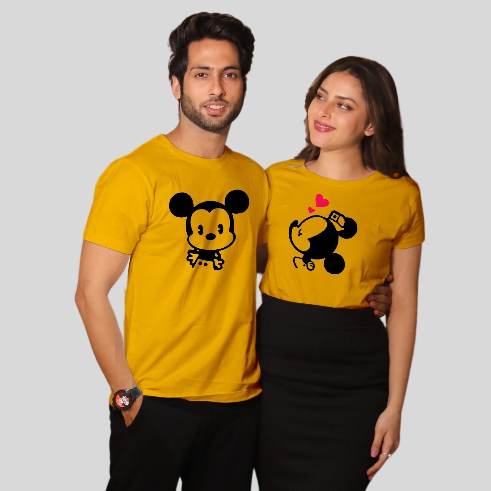 Couple T Shirt In Yellow Colour - Mickey Minnie Variant