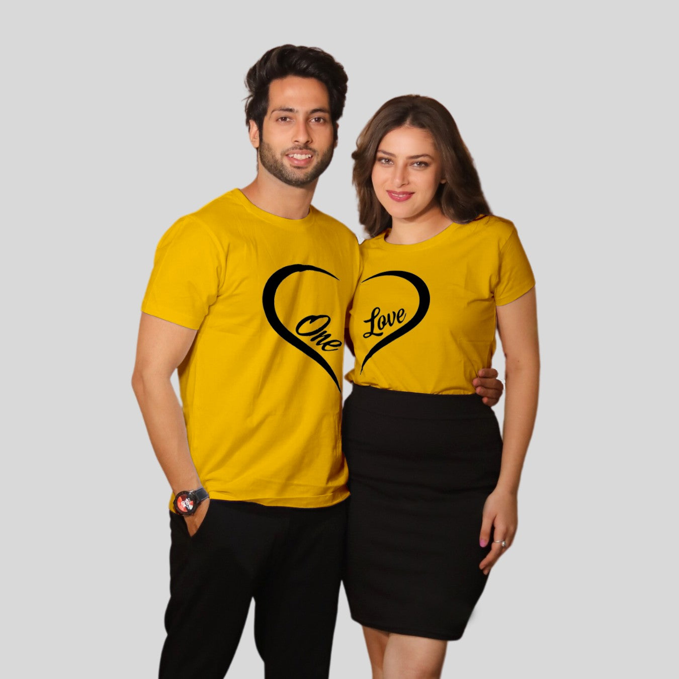 Couple T Shirt in Yellow Colour - One Love Heart Variant