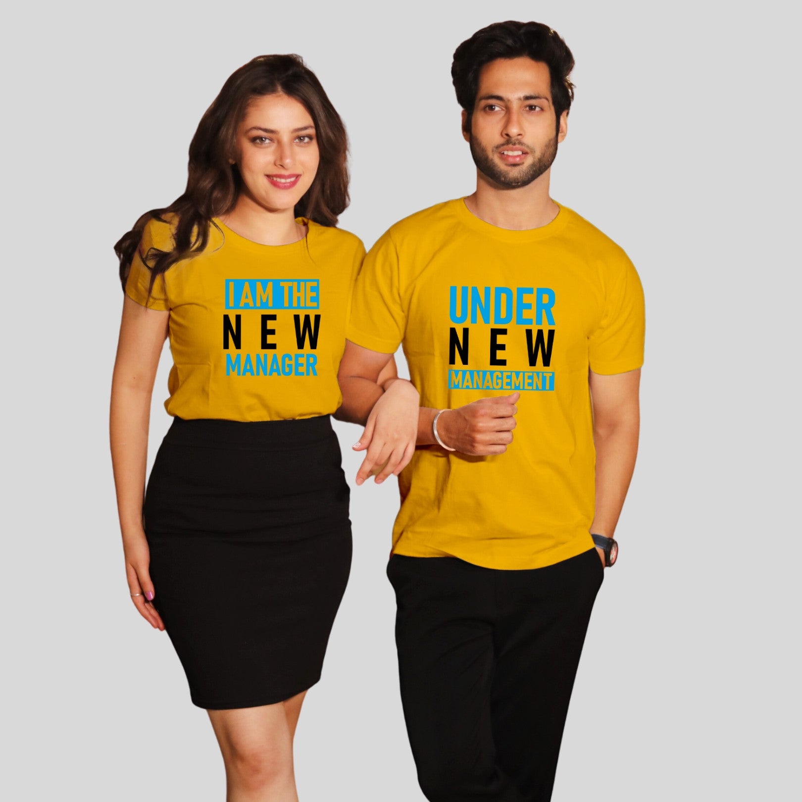 Couple T Shirt In Yellow Colour - New Management I Am The New Manager Variant