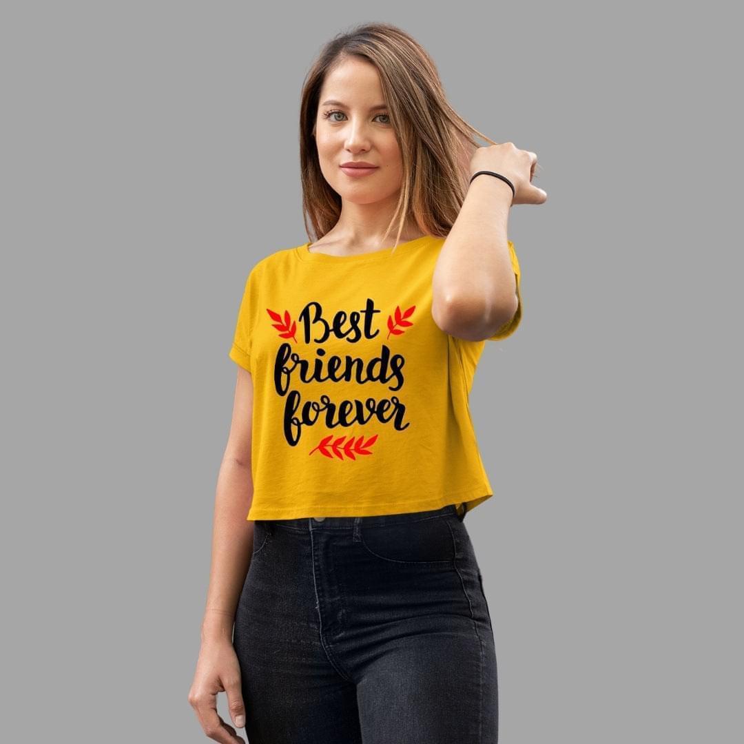Crop Top For Women In Yellow colour - Best Friends forever