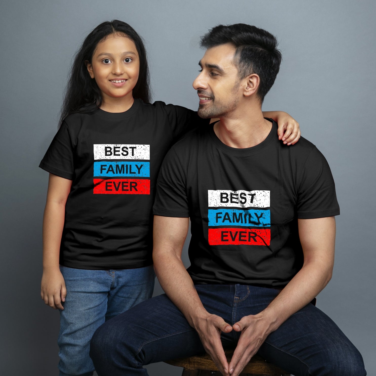 Family of 2 t shirt for Dad Daughter in Black Colour- Best Family Ever Variant