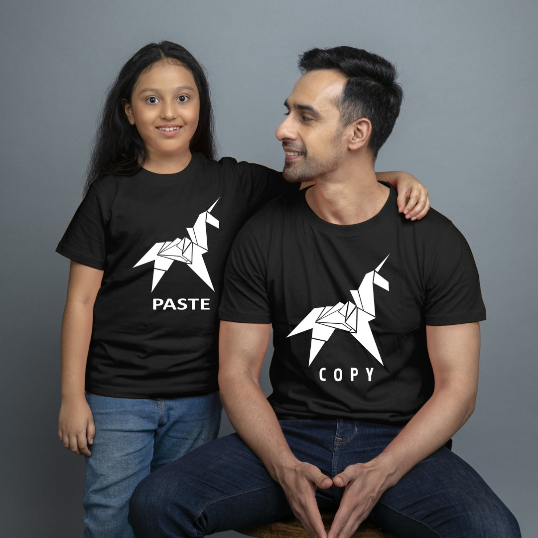 Family of 2 t shirt for Dad Daughter in Black Colour- Copy Paste Variant