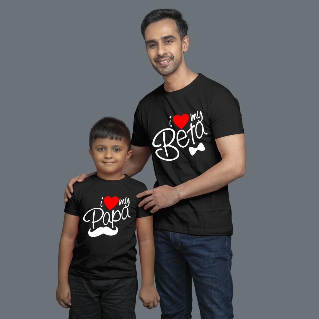 Family of 2 t shirt for Dad Son in Black Colour- I Love My Papa Beta Variant