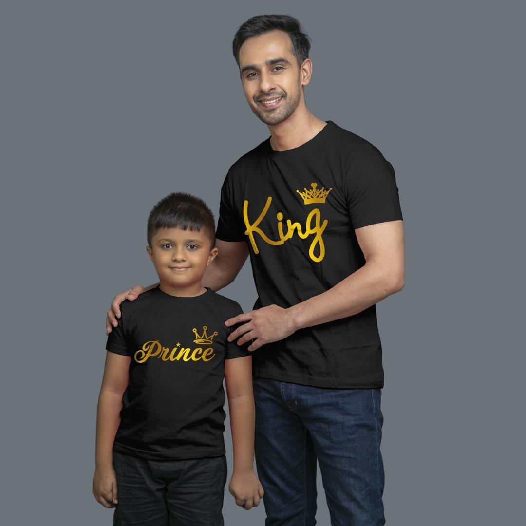 Family of 2 t shirt for Dad Son in Black Colour- King Prince All Gold Variant