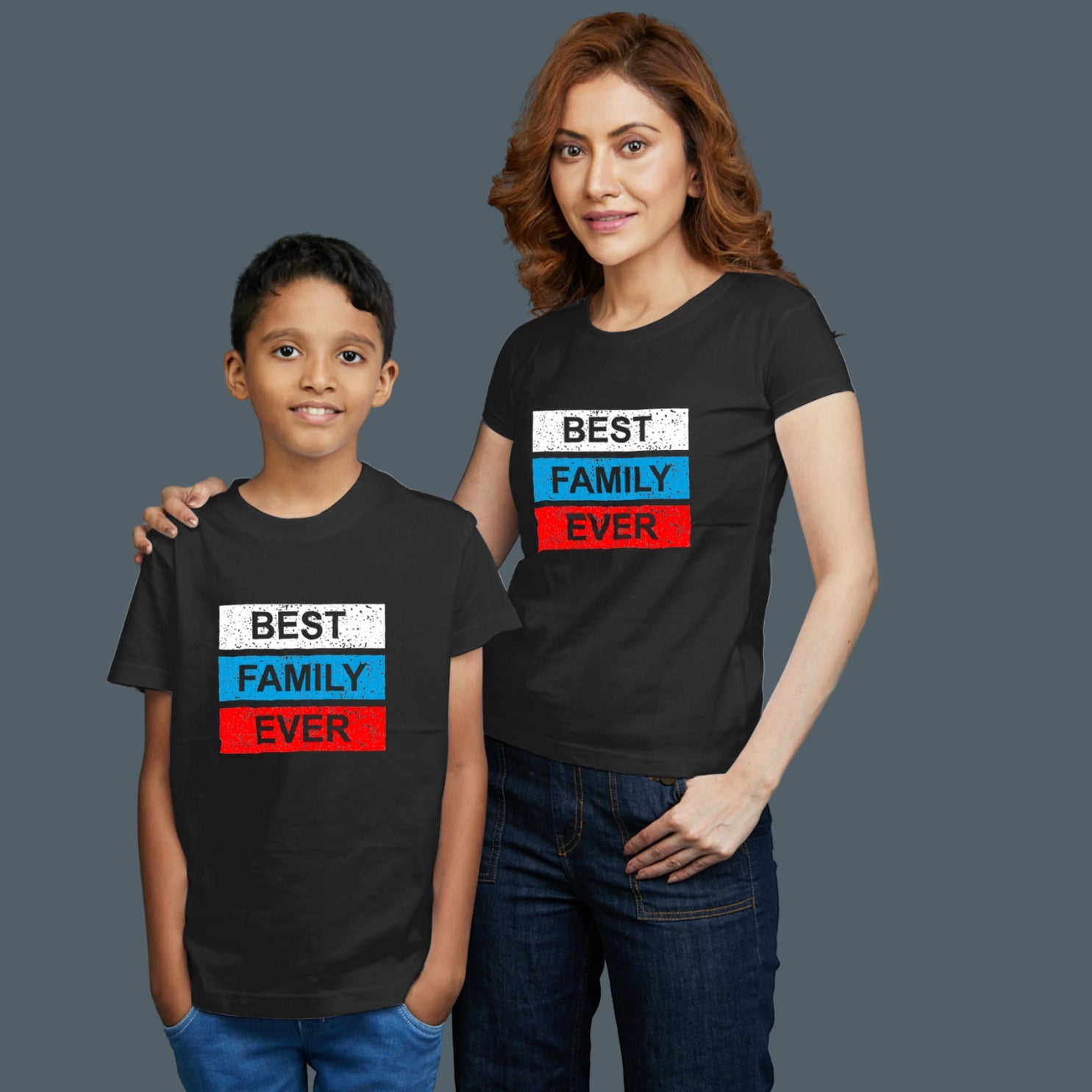 Family of 2 t shirt for Mom Son in Black Colour- Best Family Variant