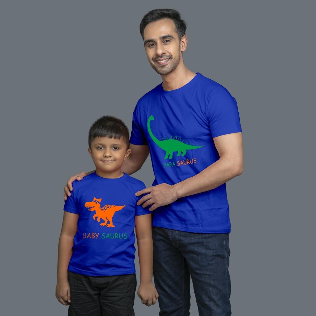 Family of 2 t shirt for Dad Son in Blue Colour- Dino Family Variant