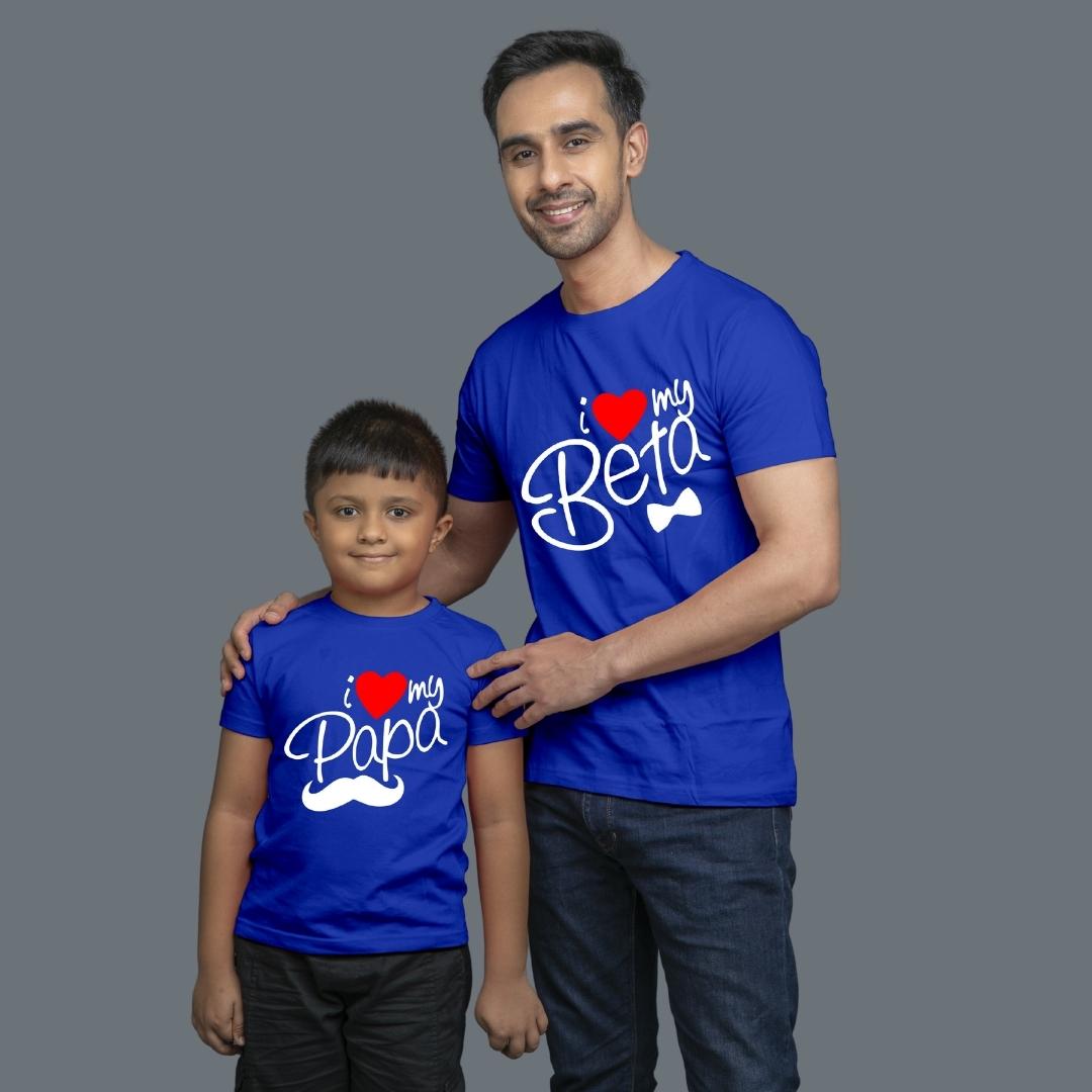 Family of 2 t shirt for Dad Son in Blue Colour- I Love My Papa Beta Variant