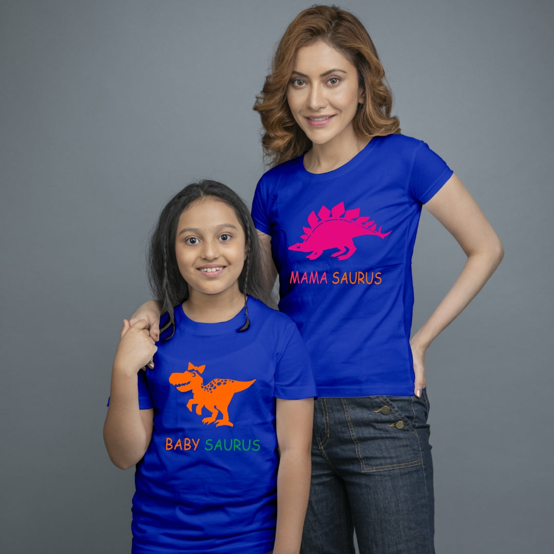Family of 2 t shirt for Mom Daughter in Blue Colour- Dino Family