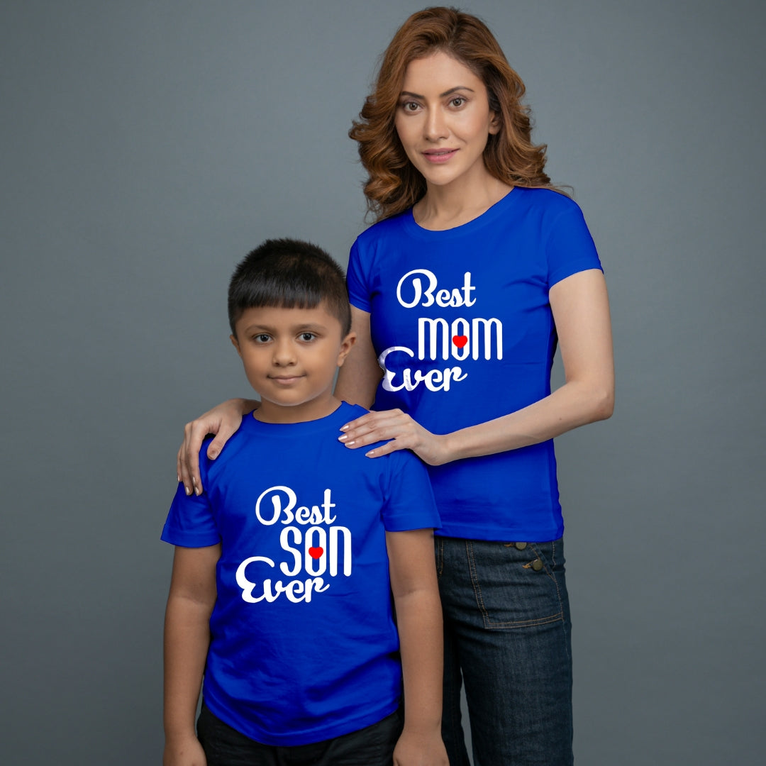 Family of 2 t shirt for Mom Son in Blue Colour- Best Mom Son Ever Variant