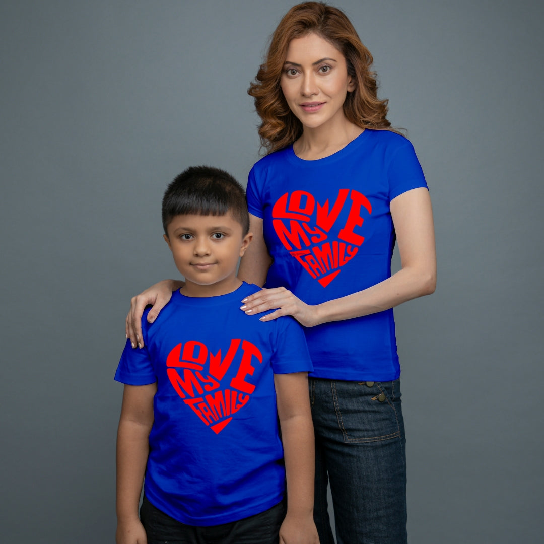 Family of 2 t shirt for Mom Son in Blue Colour- Love My Family Variant
